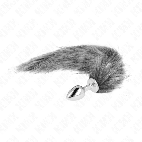 KINK - KOREK ANALNY ROZMIAR S 7 X 3 CM Z SYNTETYCZNYM OGONEM 40 CM SZARY