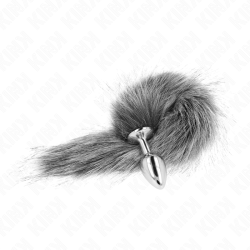 KINK - KOREK ANALNY ROZMIAR S 7 X 3 CM Z SYNTETYCZNYM OGONEM 40 CM SZARY