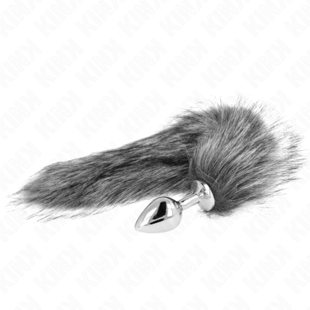 KINK - KOREK ANALNY ROZMIAR M 8 X 3,5 CM Z SYNTETYCZNYM OGONEM 40 CM SZARY