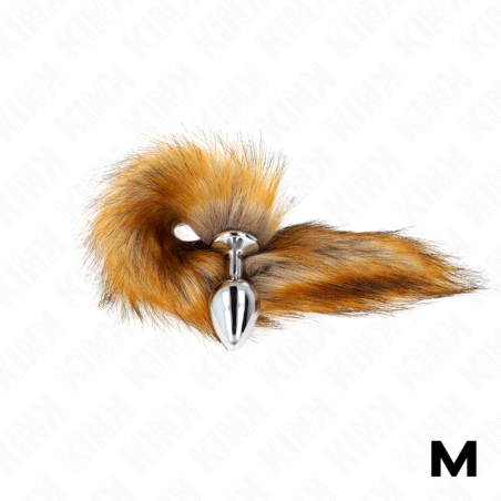 KINK - KOREK ANALNY ROZMIAR M 8 X 3,5 CM Z SYNTETYCZNYM OGONEM 40 CM BRAZOWY