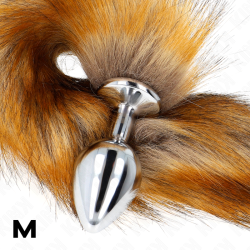 KINK - KOREK ANALNY ROZMIAR M 8 X 3,5 CM Z SYNTETYCZNYM OGONEM 40 CM BRAZOWY