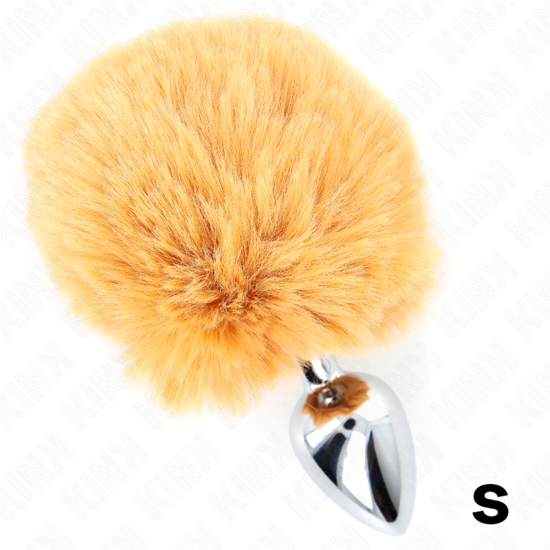 KINK - WTYCZKA ZE STALI NIERDZEWNEJ 7 x 3 CM Z BEZOWYM SZTUCZNYM FUTERKIEM OGON KRÓLIKA 8 CM
