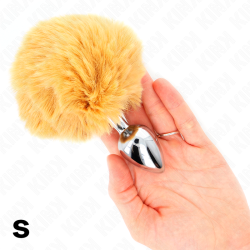 KINK - WTYCZKA ZE STALI NIERDZEWNEJ 7 x 3 CM Z BEZOWYM SZTUCZNYM FUTERKIEM OGON KRÓLIKA 8 CM