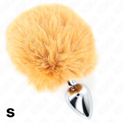 KINK - WTYCZKA ZE STALI NIERDZEWNEJ 7 x 3 CM Z BEZOWYM SZTUCZNYM FUTERKIEM OGON KRÓLIKA 8 CM