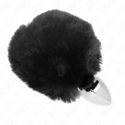 KINK - WTYCZKA ZE STALI NIERDZEWNEJ 7 x 3 CM Z CZARNYM OGONEM KRÓLIKA ZE SZTUCZNEGO FUTRA 8 CM