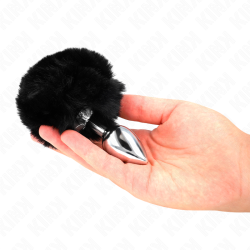 KINK - WTYCZKA ZE STALI NIERDZEWNEJ 7 x 3 CM Z CZARNYM OGONEM KRÓLIKA ZE SZTUCZNEGO FUTRA 8 CM
