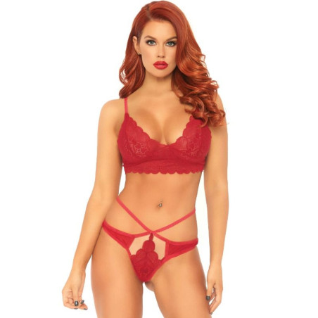 LEG AVENUE - 2-CZESCIOWY KOMPLET KORONKOWY BRANSOLET I STRINGI S/M