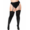 LEG AVENUE - CUISSES HAUTES EN NYLON NOIR AVEC NOEUD NOIR GRANDE TAILLE