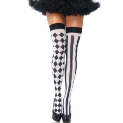 LEG AVENUE - CZARNO-BIALE SKARPETKI ARLEQUIN WYSOKIE