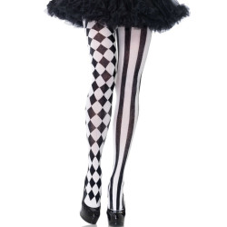 LEG AVENUE - CZARNO-BIALE RAJSTOPY HARLEQUIN