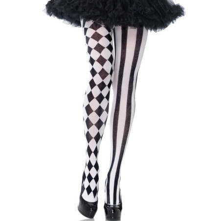 LEG AVENUE - CZARNO-BIALE RAJSTOPY HARLEQUIN