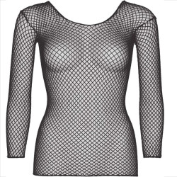LEG AVENUE - T-SHIRT Z DLUGIM REKAWEM W KARBICE CZARNY