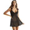 SUBBLIME - TIULOWA TKANINA BABYDOLL Z KORONKA I KWIATAMI CZARNY S/M