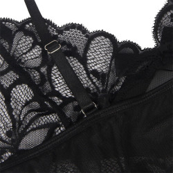 SUBBLIME - BABYDOLL Z REGULOWANYMI PASKAMI I PRZEZROCZYSTA KORONKA W KWIATOWY NADRUK CZARNY S/M