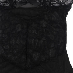 SUBBLIME - BABYDOLL Z REGULOWANYMI PASKAMI I PRZEZROCZYSTA KORONKA W KWIATOWY NADRUK CZARNY L/XL