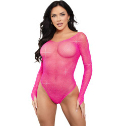 LEG AVENUE - KRYSTALIZOWANE BODY Z DLUGIM REKAWEM FUKSJA