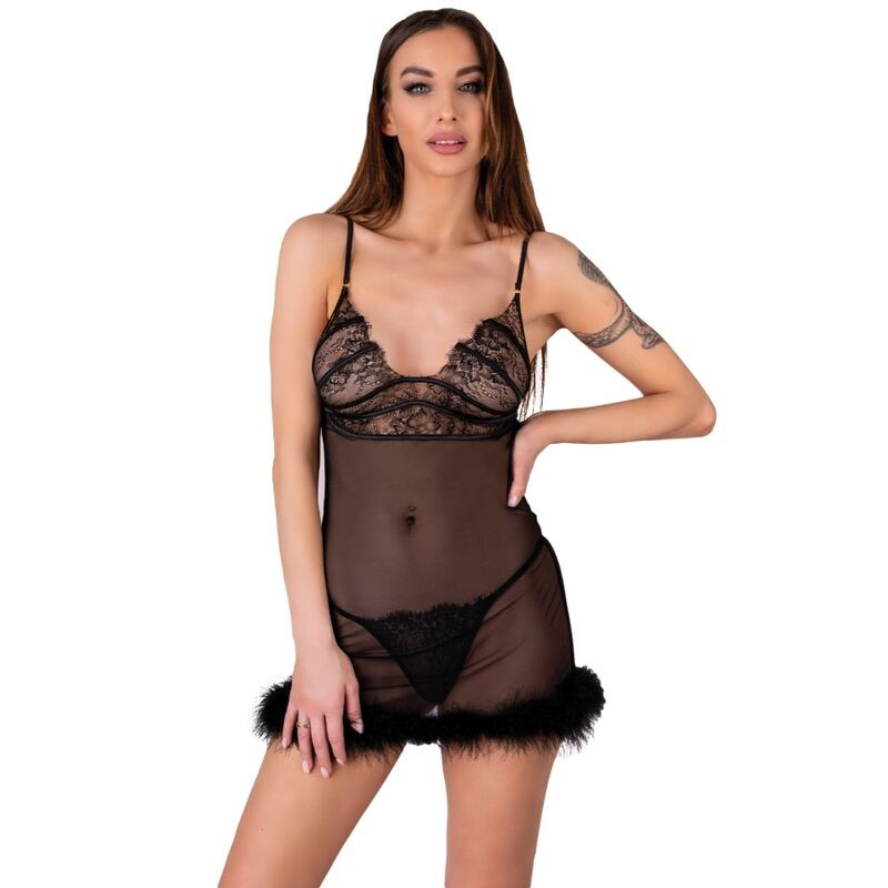 LIVCO CORSETTI FASHION - ZESTAW ZERUNAM BABYDOLL + CZARNE STRINGI