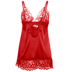 SUBBLIME - SATYNOWA BABYDOLL Z KORONKA CZERWONA S/M