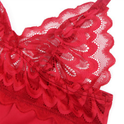 SUBBLIME - SATYNOWA BABYDOLL Z KORONKA CZERWONA S/M