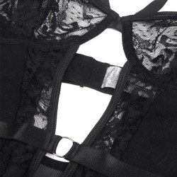 SUBBLIME - TEDDY WITH GARTER WITH LACE DETAIL AND STRIPS BLACK S/M