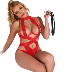 SUBBLIME - SEKSOWNE BODY HALTER Z UPRZAZAMI CZERWONE L/XL