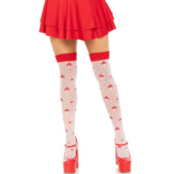 LEG AVENUE - MUSHROOM WYSOKIE SKARPETKI CZERWONE/BIALE