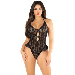 LEG AVENUE - BODY Z KOKARDĄ I FALBANKAMI CZARNE JEDEN ROZMIAR