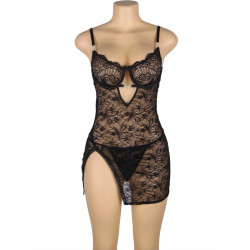 SUBBLIME - 954185 KORONKOWA BABYDOLL Z REGULOWANYMI RAMIĄCZKAMI CZARNY S/M