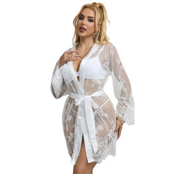 SUBBLIME - 954369 KOSZULKA NOCNA Z DŁUGIM RĘKAWEM I WZOREM KWIATOWYM BIAŁA S/M