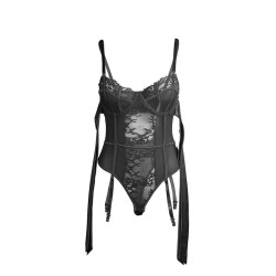 SUBBLIME - 955502 BODY KORONKOWE Z KOKARDKAMI I PODWIĄZKAMI CZARNE L/XL