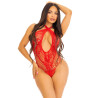 LEG AVENUE - BODY DENTELLE ROUGE COL CROISÉ TAILLE UNIQUE