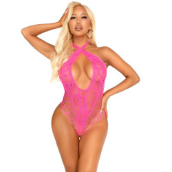 LEG AVENUE - BODY PINK LACE CROSS NECK ONE SIZE
