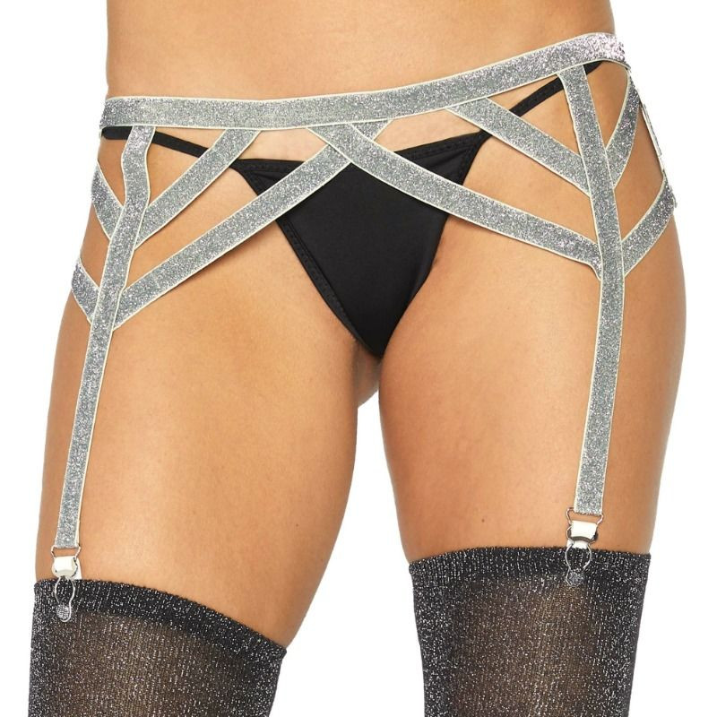 LEG AVENUE - ELASTISCHER STRUMPFGÜRTEL AUS SILBERNEM LUREX, EINE GRÖSSE LEG AVENUE - ELASTISCHER STRUMPFGÜRTEL AUS SILBERNEM LUREX, EINE GRÖSSE