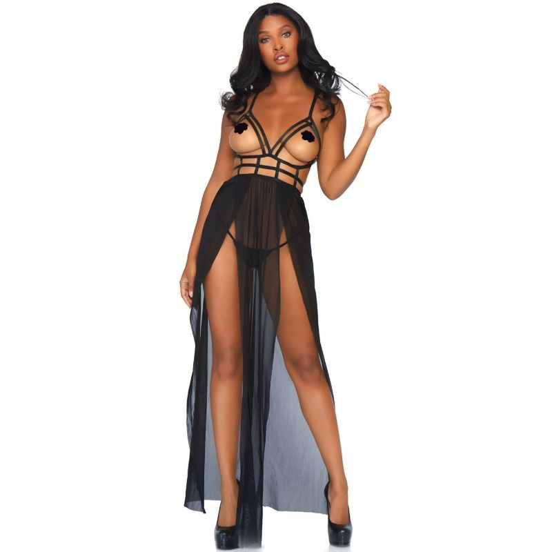 LEG AVENUE - SUKIENKA MAXI I STRINGI CAGE S/M
