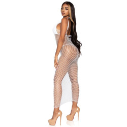 LEG AVENUE - WOVEN TWIST NET MAXI DRESS ONE SIZE WHITE
