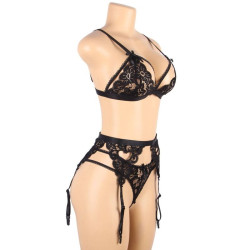 SUBBLIME - SET TRZYCZESCIOWY ZESTAW BIUSTONOSZ + PAS DO PONCZADOW + STRINGI L/XL