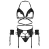 LEG AVENUE - CONJUNTO DE QUATRO PEAS SUTI, G-STRING, CINTO-LIGA E PUNHOS DE PULSO TAMANHO ÚNICO - PRETO
