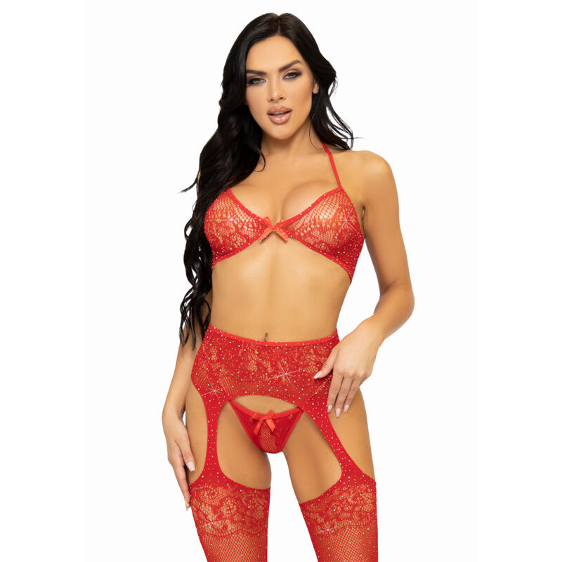 LEG AVENUE - SET TRE PEZZI REGGISENO, PERING E CALZA TAGLIA UNICA - ROSSO LEG AVENUE - SET TRE PEZZI REGGISENO, PERING E CALZA TAGLIA UNICA - ROSSO