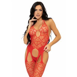 LEG AVENUE - BODYSTOCKS Z SIATKIEM JEDEN ROZMIAR - CZERWONY