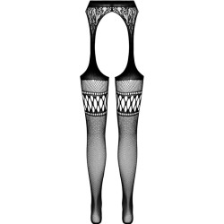 PASSION - S026 BLACK TIGHTS WITH GARTER ONE SIZE