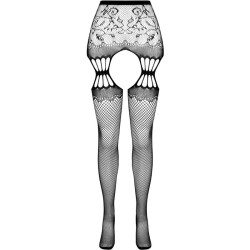 PASSION - S027 BLACK TIGHTS WITH GARTER ONE SIZE