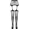 PASSION - S028 BLACK TIGHTS WITH GARTER ONE SIZE