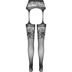 PASSION - S029 BLACK TIGHTS WITH GARTER ONE SIZE