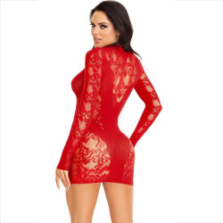 LEG AVENUE - SUKIENKA MINI Z KORONKA Z DLUGIM REKAWEM CZERWONA