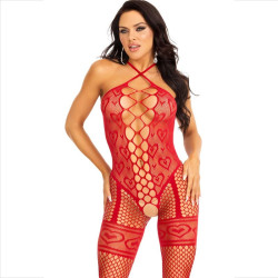LEG AVENUE - BODYSTOCKING HALTER NA SZYI CZERWONE SERCA CZERWONE