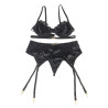 SUBBLIME - SET 3 PEZZI REGGISENO + PERIZOMA + GIARRETTIERA IN PIZZO NERO L/XL