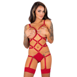 LIVCO CORSETTI FASHION - THIARA LC 20213 KOMPLET CIALO + PONCZOCHY CZERWONY S/M