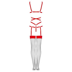 LIVCO CORSETTI FASHION - THIARA LC 20213 KOMPLET CIALO + PONCZOCHY CZERWONY S/M