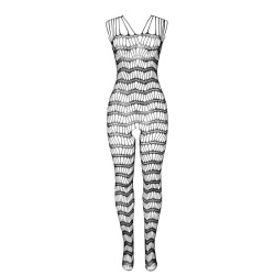 SUBBLIME - 951696 BODYSTOCKING Z DZIANINY RYBACKIEJ Z ODKRYTYM KROKIEM I PASKAMI NA RAMIONACH CZARNY ROZMIAR JEDEN
