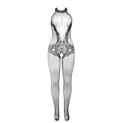 SUBBLIME - 951801 BODYSTOCKING A RETE E PIZZO SENZA CAVALLO CON COLLO ALTO NERO TAGLIA UNICA